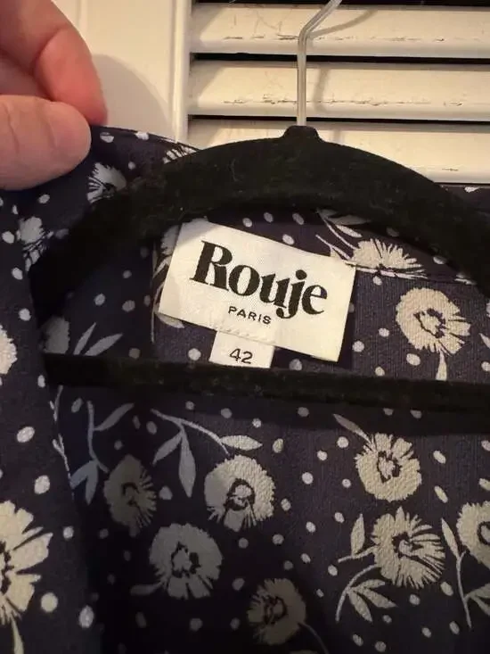 Rouje Paris Gabinette Navy Blue Floral Dandelion Button Front Midi Dress Size 42 - Picture 2 of 4